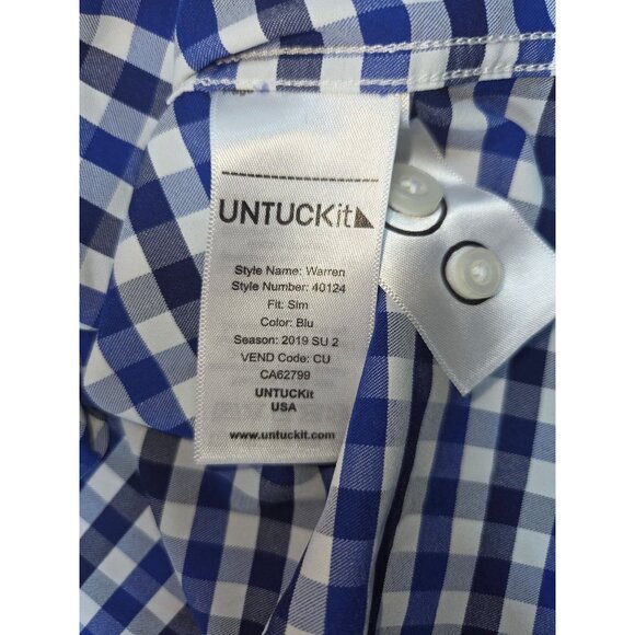 Untuckit Mens Warren Blue Check Slim-Fit Button-Down Shirt XL - Picture 6 of 7